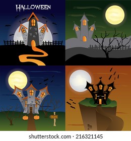 four colored halloween backgrounds with halloween related elements