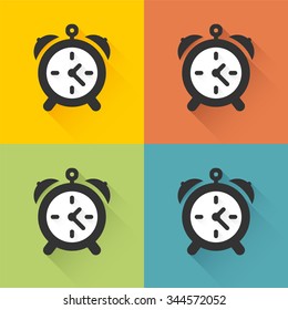 Four colored icons alarm clock