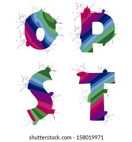 four colored letters with some styles as graffiti