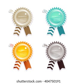 Four colored paper badges with place for your own text.