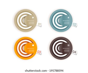 Four colored paper circles with place for your own text.