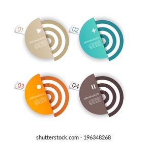 Four colored paper circles with place for your own text.