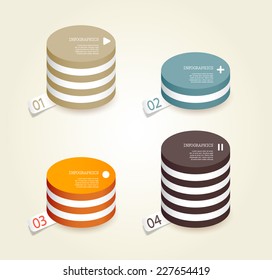 Four colored paper circles with place for your own text.
