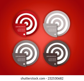 Four colored paper circles with place for your own text. 