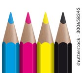 four colored pencils showing CMYK color management