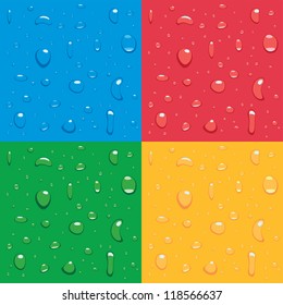 Four colored squares with groups of water drops.