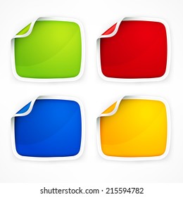 Four colored stickers with rounded corner, vector illustration