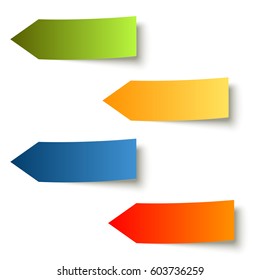 four colored sticky notes arrow with shadow on white background