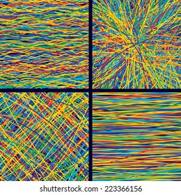Four colorful abstract doodle backgrounds. Eps8. CMYK. Organized by layers. Global colors. Gradients free.