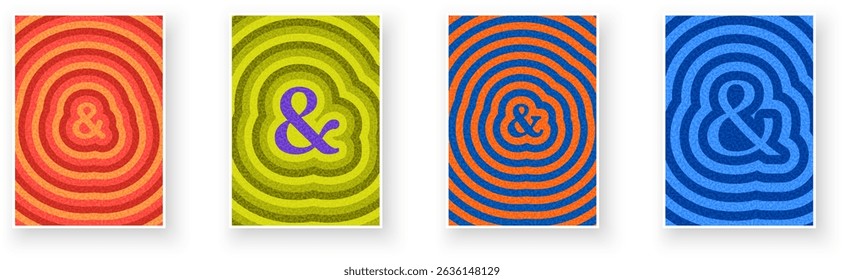 Four colorful ampersand icons on concentric ripple patterns in various bold color schemes. Vector illustration.