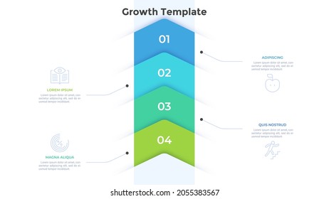 Four Colorful Arrows Placed In Vertical Row. Concept Of 4 Stages Of Business Growth And Progress. Flat Infographic Design Template. Minimal Vector Illustration For Development Process Visualization.