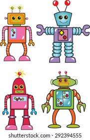 Four colorful cartoon robots