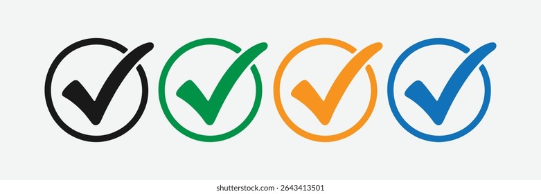 Four colorful check marks in circles graphic design elements