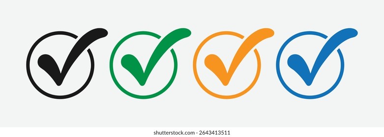 Four colorful check marks in circles graphic design elements