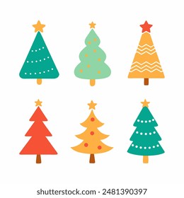 Four colorful Christmas trees with star decorations