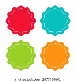 Four colorful circles with white border on white background