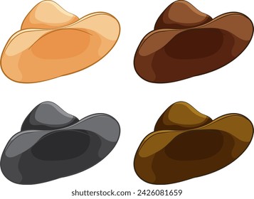 Four colorful cowboy hats in vector style