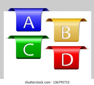 Four colorful dividers with letters from A to D