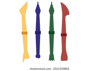 Four colorful double-ended sculpting tools