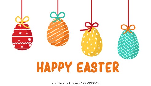 Four colorful easter eggs with ribbons vector illustration