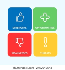 Four colorful elements Concept of SWOT-analysis template or strategic planning technique design template.