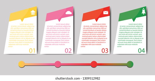 four colorful elements with square geometric infographic and icon inside,workflow layout or diagram for web design,Infographic illustration Concept