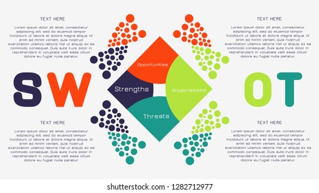 Four colorful elements ñoncept of SWOT-analysis. Infographic vector illustration.