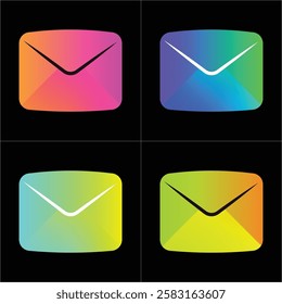 Four colorful email icons, featuring a gradient effect in various hues, ideal for digital applications like websites, apps, or social media.