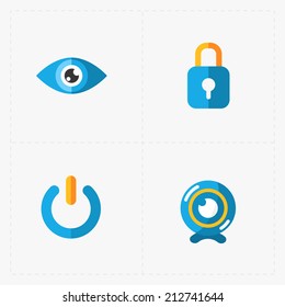 Four Colorful flat social icons set on White
