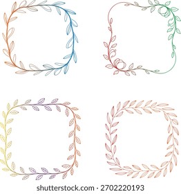 Four colorful floral square frames with gradient colors on a white background