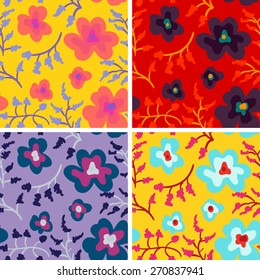 Four colorful flower pattern fabric
