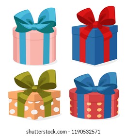 Four colorful gift boxes on a white.