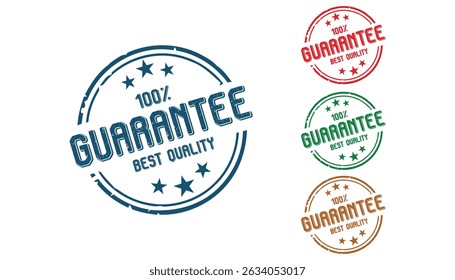 Four Colorful Guarantee Stamps Best Quality Assurance Icons Set