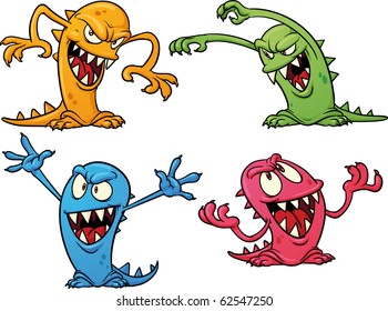 Four colorful Halloween monsters. Vector illustration with simple gradients. All in separate layers for easy editing.