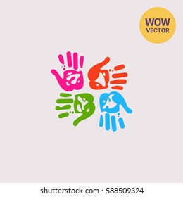 Four Colorful Handprints Icon