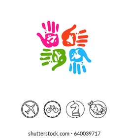 Four Colorful Handprints Icon