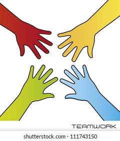 four colorful hands over white background. vector illustration