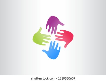 Four colorful hands vector icon logo symbol design