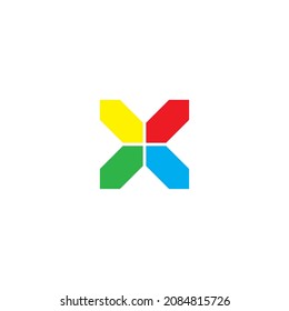 four colorful hexagons letter X simple symbol logo vector