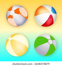 Four colorful inflatable beach balls