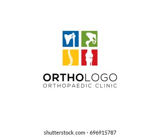 four colorful little square of human bone joints for chiropractic and orthopedic clinic logo