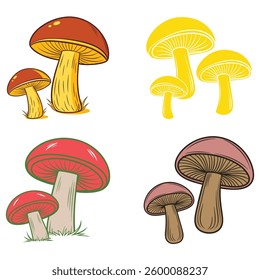 Four Colorful Mushroom Illustrations for Design