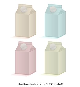four colorful packaging for liquid with a small lid
