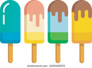 Four colorful popsicles with drips isolated on a white background	