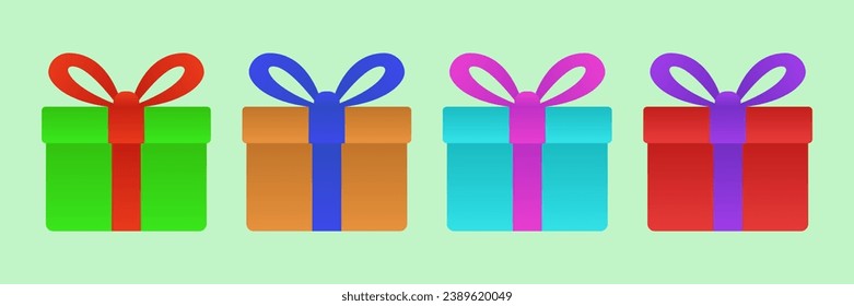 Four colorful presents illustrations set.
