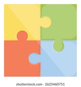 Four colorful puzzle pieces are connecting, symbolizing problem solving, teamwork, and achieving success