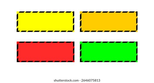 Four colorful rectangles with striped black and color borders on a white background.