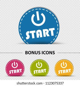 Four Colorful Round Start Power Buttons - Vector Illustration - Isolated On Transparent Background