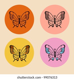 Four colorful separated butterflies vector