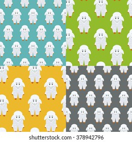 Four colorful sheep seamless pattern. Vector illustration of farm animals.